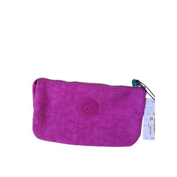 Kipling Pink Nylon Zipped Coin Pouch With Polka Dot Lining & Embossed Logo - Picture 2 of 4